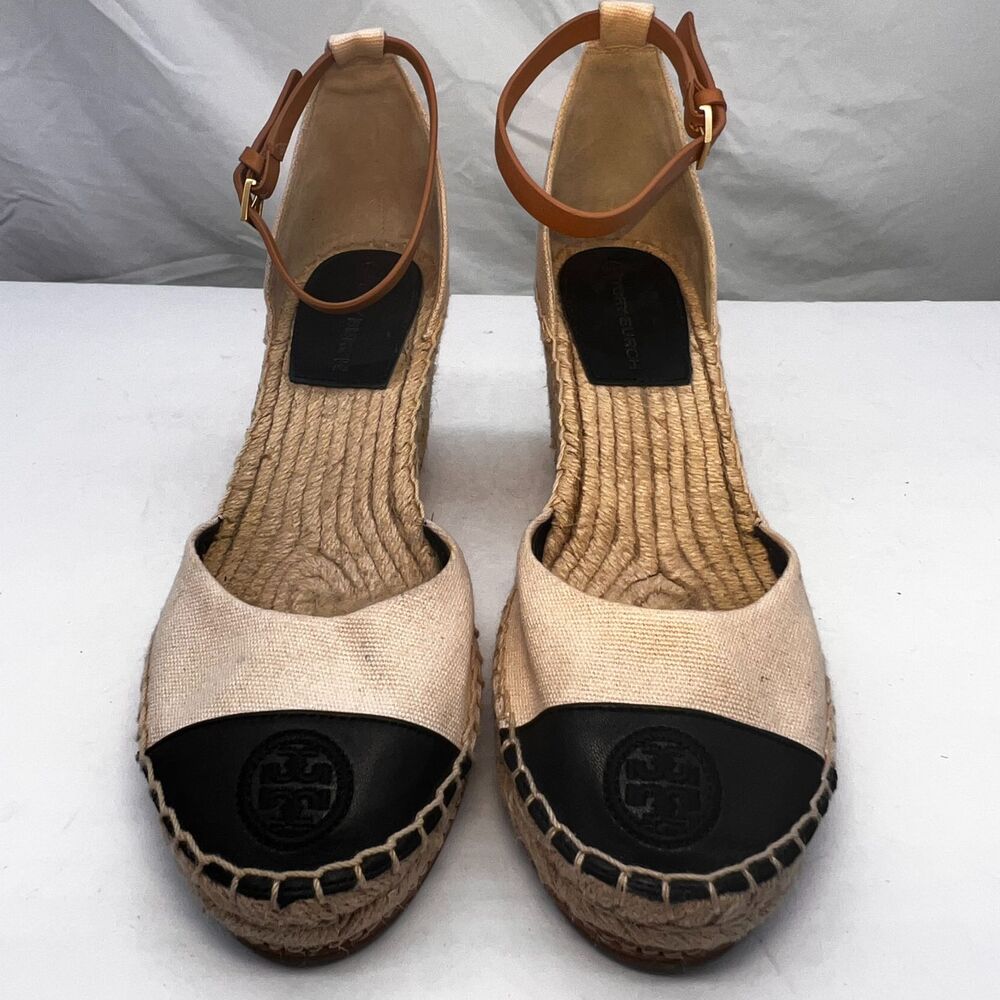 Tory Burch Sandal Women 8M Wedge Espadrilles Ankle Strap Color Block Cruise +